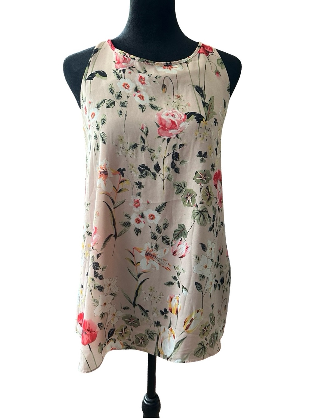 Emma & Olivia Floral Sleeveless Camisole Tank Top - Cream with Pink Blooms YT13